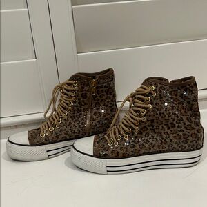 Leopard Sequin High-Top Sneakers